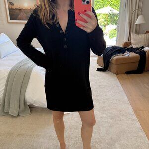 Sezane long sleeve black wool dress